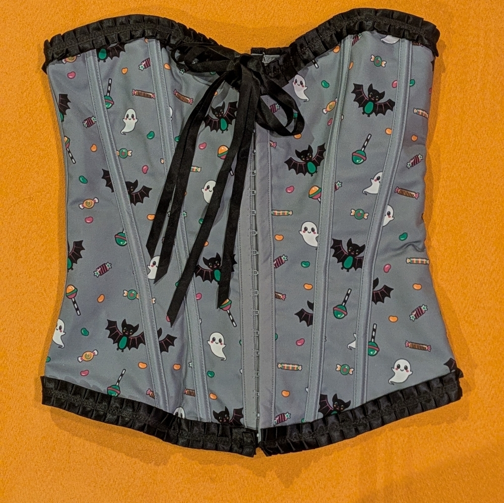 Adjustable Corset Spooky Halloween Adorable Gray Lace Up Boning EUC